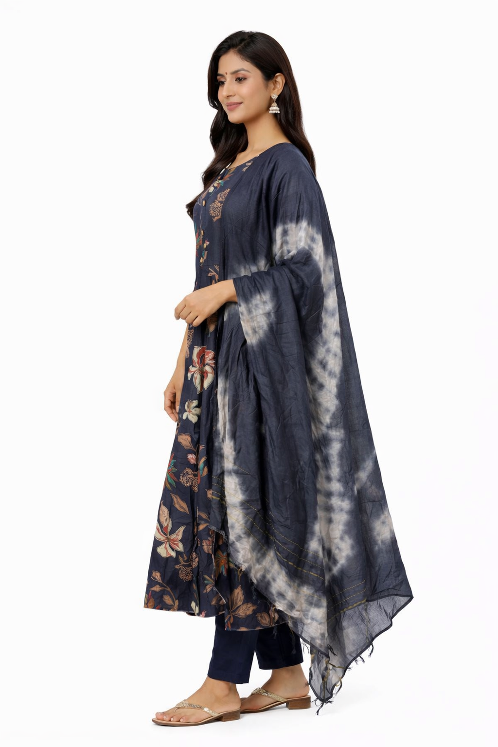Navy Blue Floral 3 Piece Kurti Set