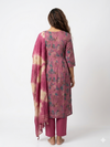 Deep magenta Floral 3 Piece Kurti Set