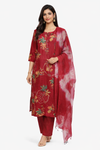 Deep Maroon  Floral 3 Piece Kurti Set