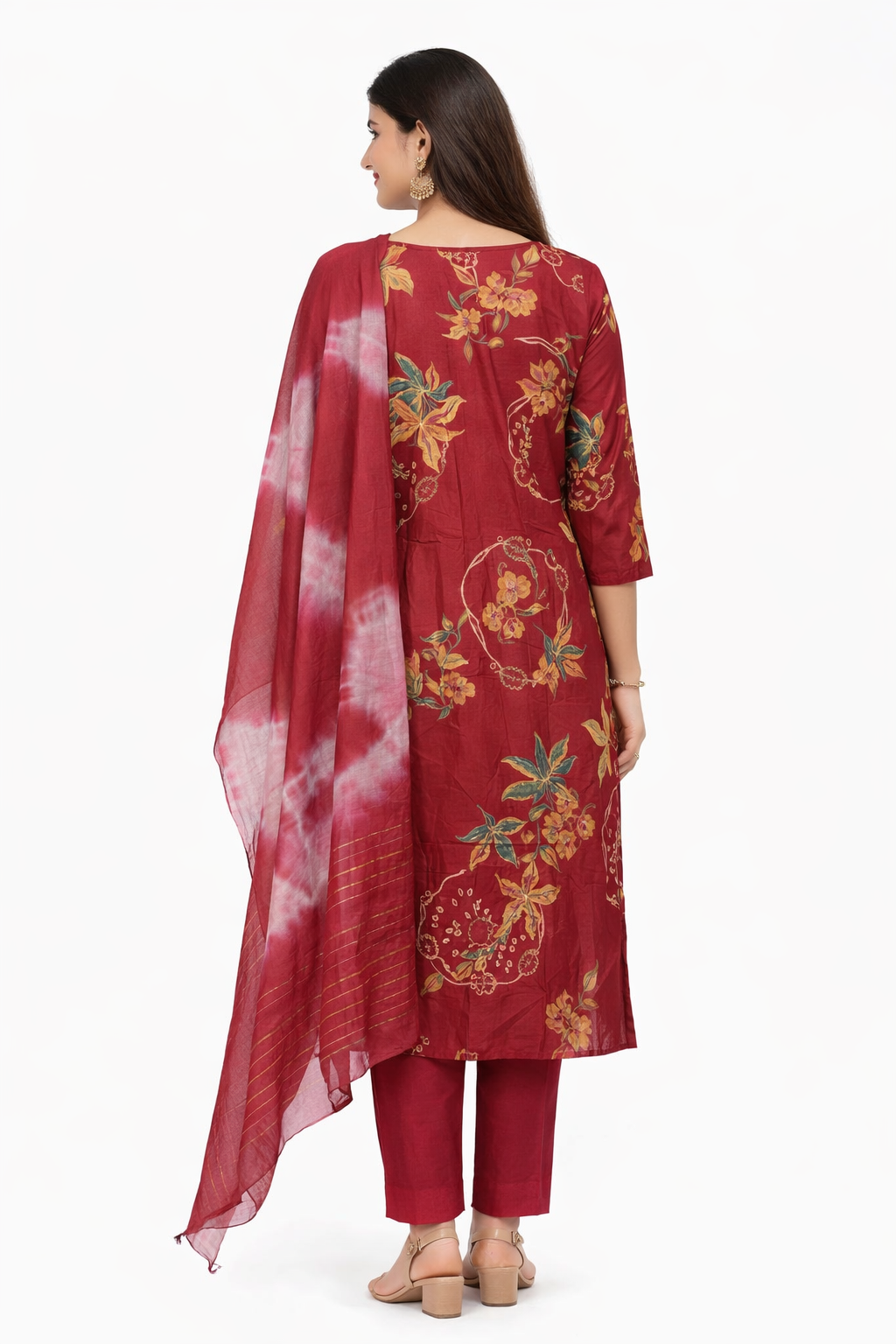 Deep Maroon  Floral 3 Piece Kurti Set
