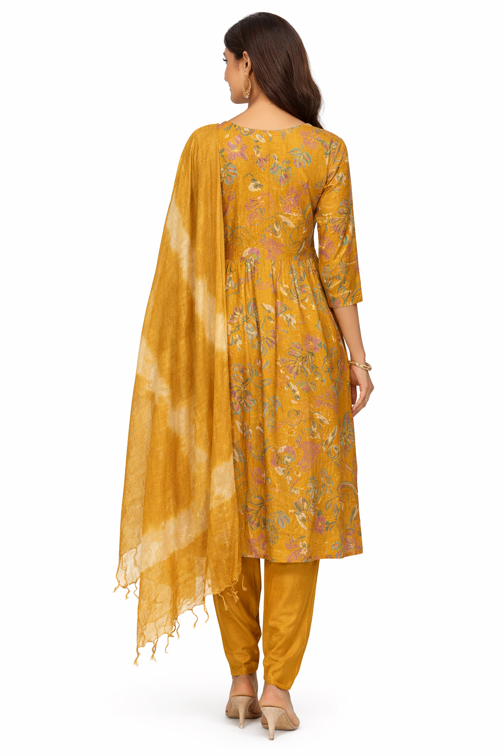 Yellow Floral 3 Piece Kurti Set
