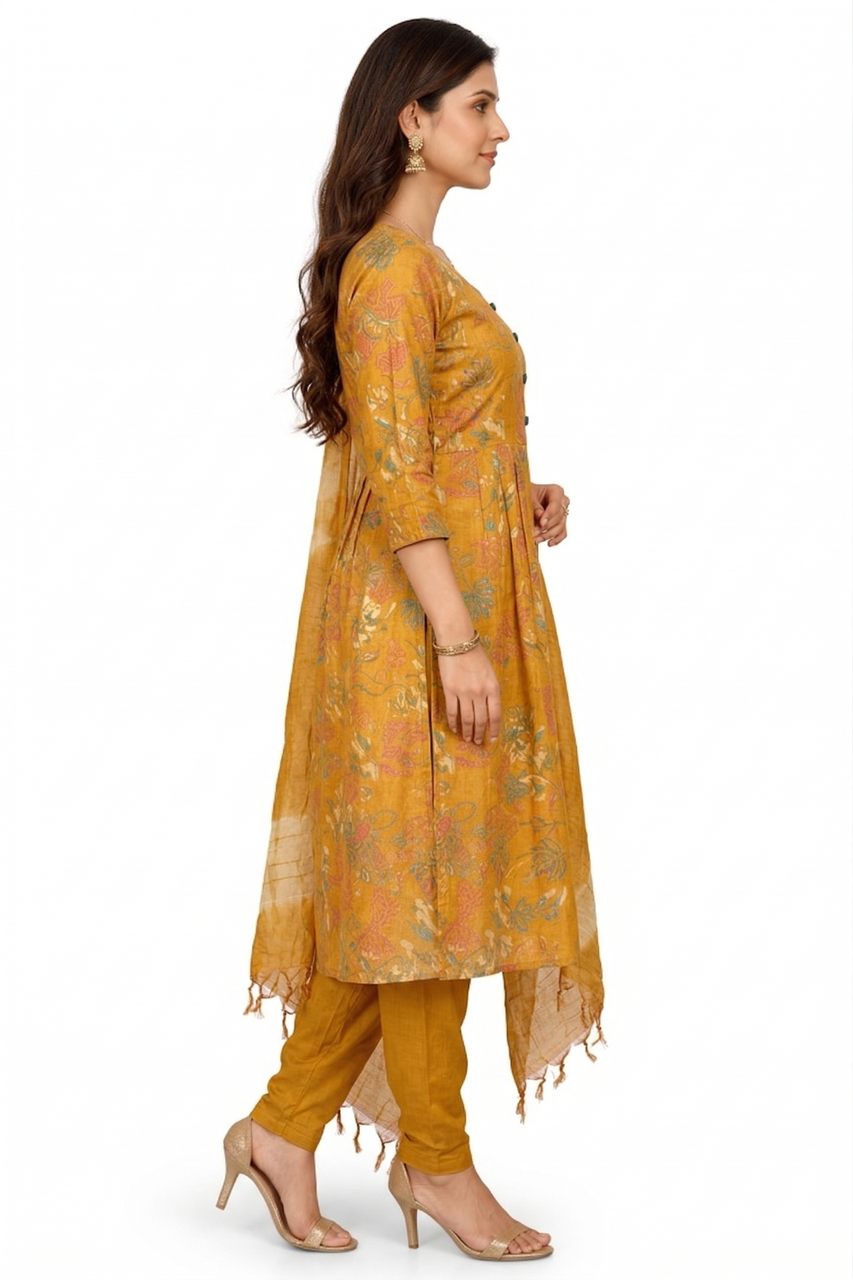 Yellow Floral 3 Piece Kurti Set